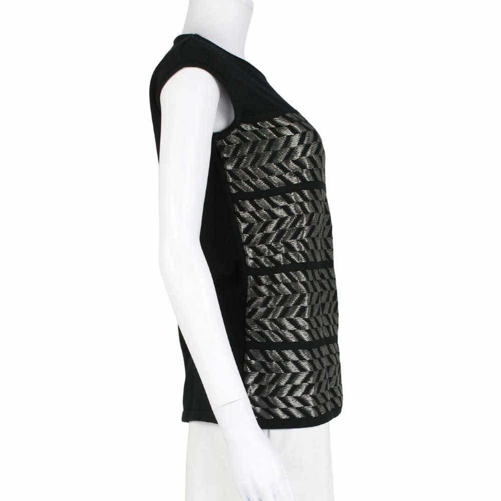 Sz XL Escada Shiloah Black and Silver Sleeveless Knit Top - Picture 4 of 16